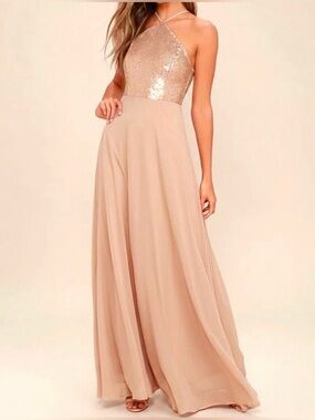 Lulus The Best Part Matte Gold Sequin Maxi Dress medium